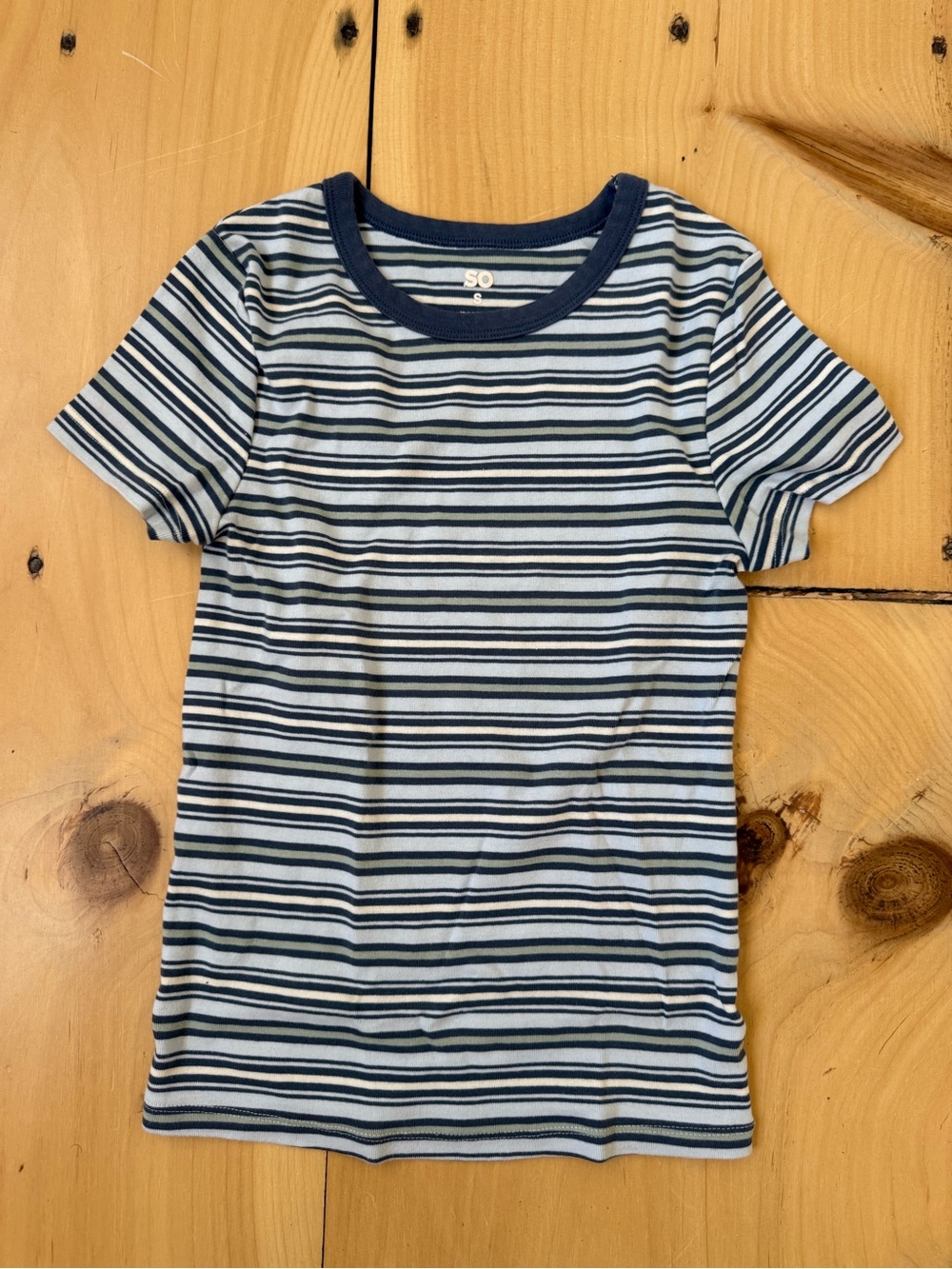 SO Navy and White Striped Short Sleeve Tee